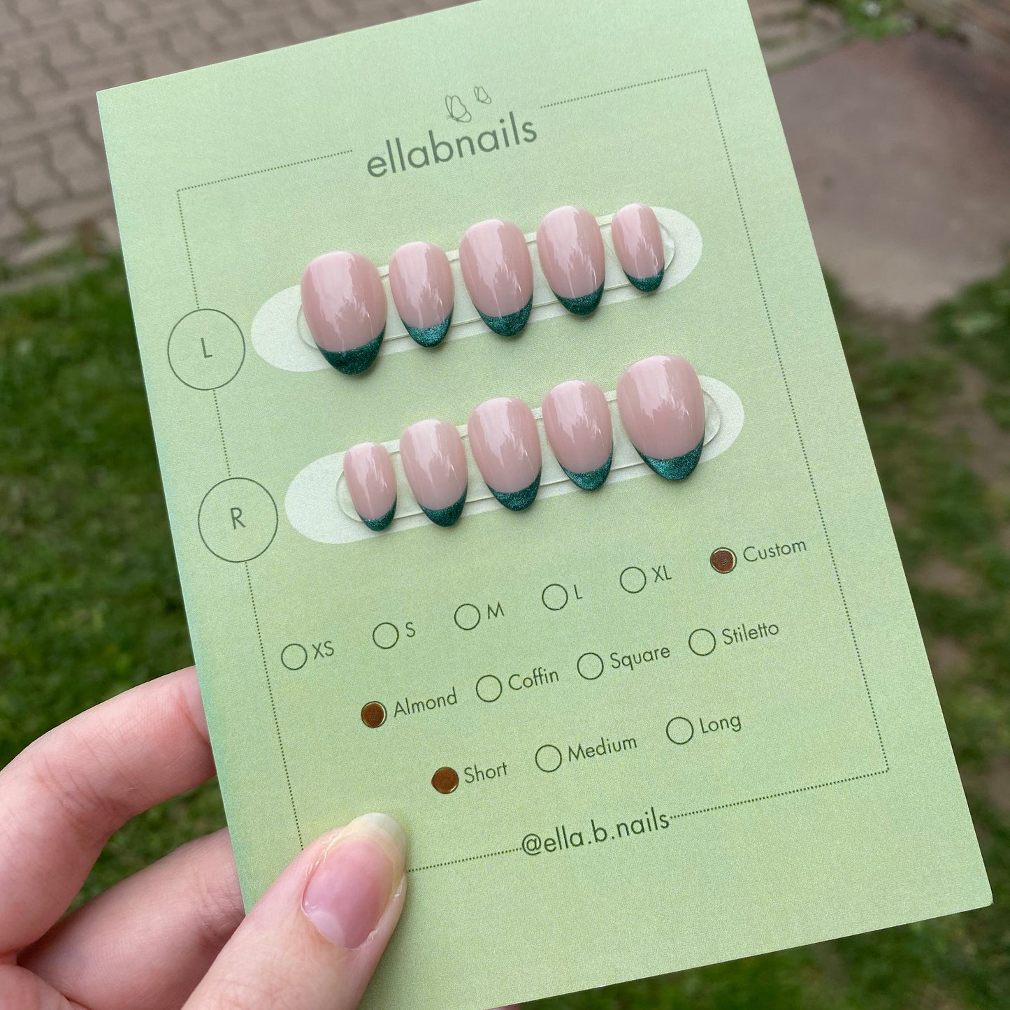 Green Cateye French Nails Set