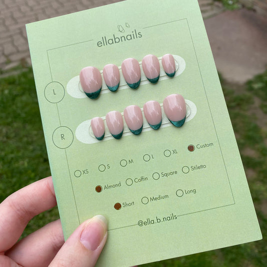 Green Cateye French Nails Set